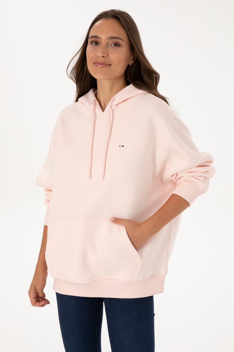 Kadın Açık Pembe Şardonlu Kapüşonlu Sweatshırt