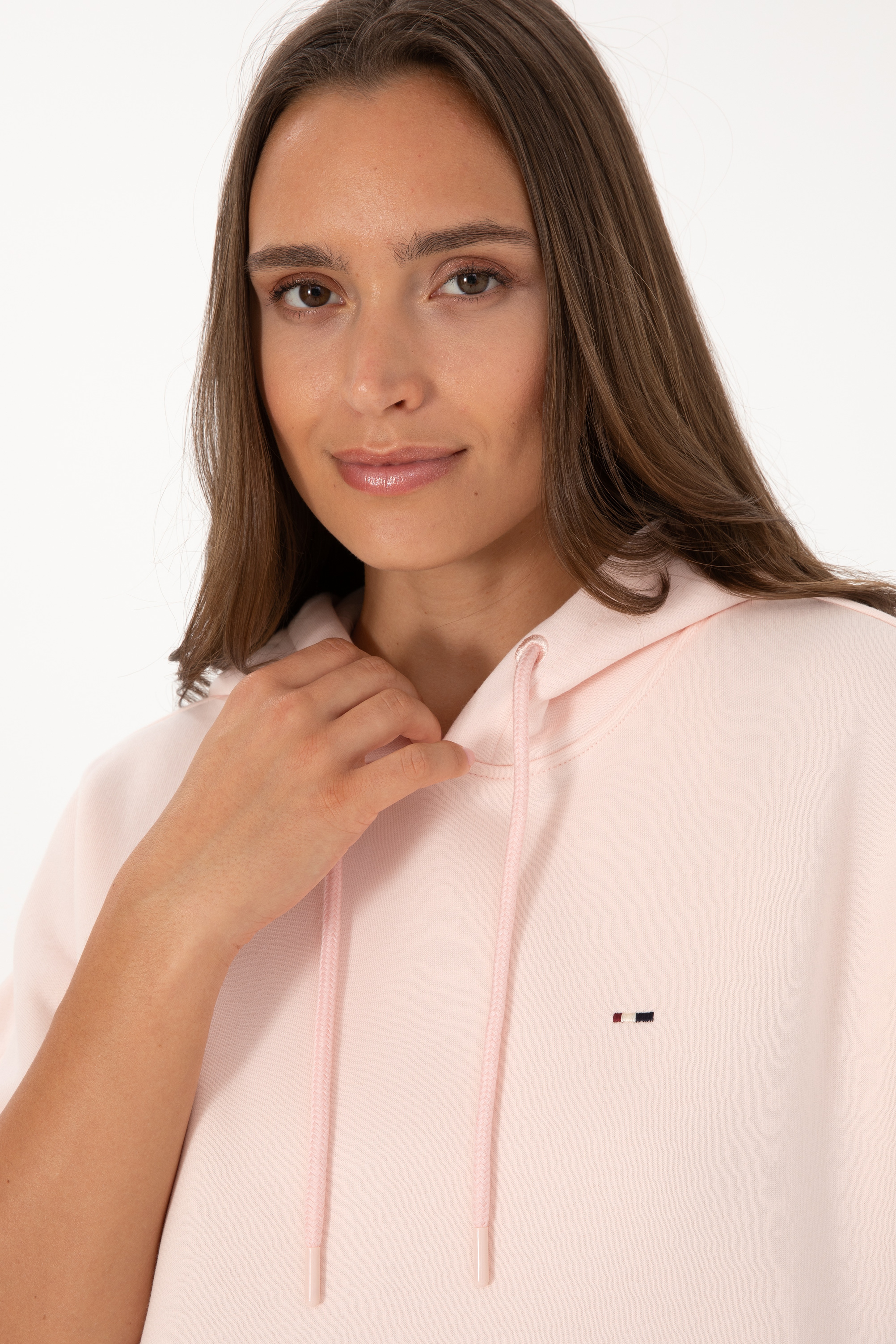 Kadın Açık Pembe Şardonlu Kapüşonlu Sweatshırt - Image 2