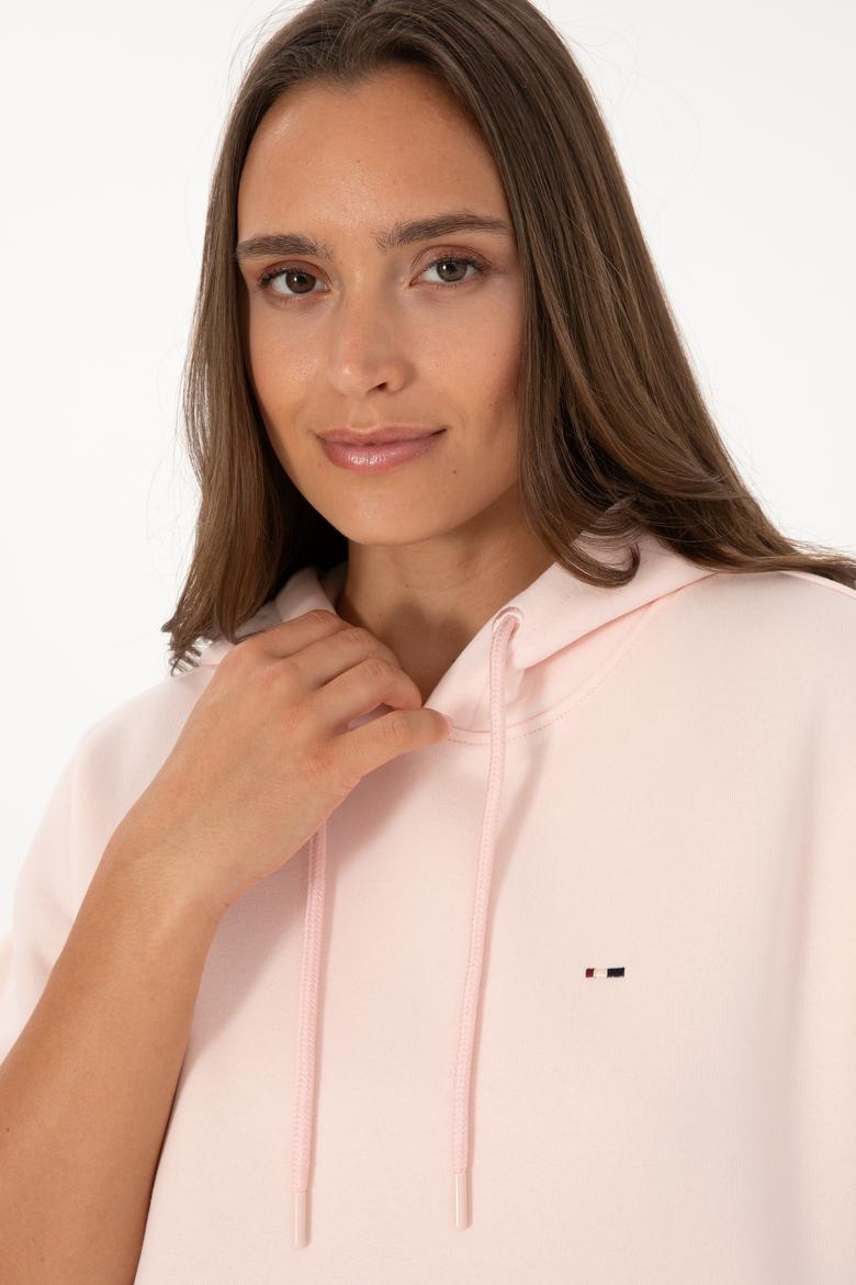 Kadın Açık Pembe Şardonlu Kapüşonlu Sweatshırt - 50313567119