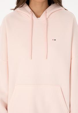 Kadın Açık Pembe Şardonlu Kapüşonlu Sweatshırt - 50313567119