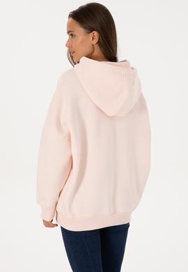 Kadın Açık Pembe Şardonlu Kapüşonlu Sweatshırt - 50313567119