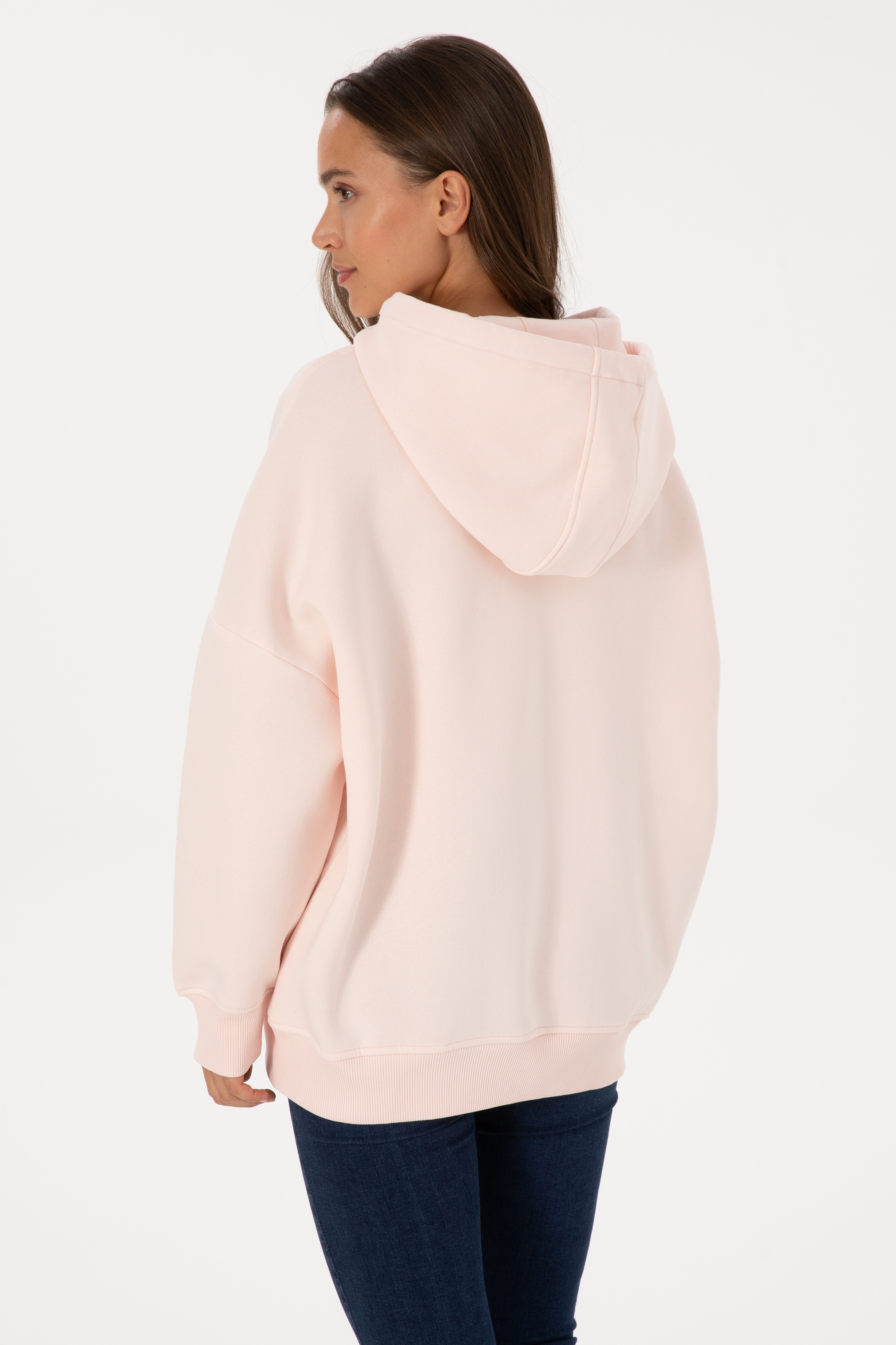 Kadın Açık Pembe Şardonlu Kapüşonlu Sweatshırt - Image 5