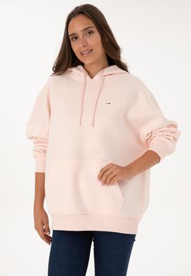 Kadın Açık Pembe Şardonlu Kapüşonlu Sweatshırt - 50313567119