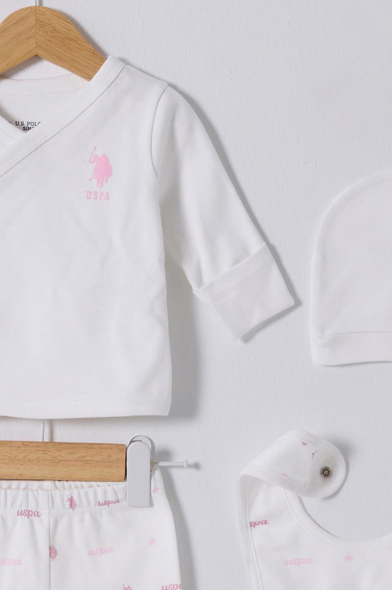 Kız Bebek Beyaz Hastane Çıkışı %100 Pamuk 5'li Zıbın Set