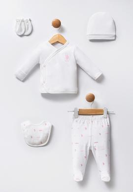 Kız Bebek Beyaz Hastane Çıkışı %100 Pamuk 5'li Zıbın Set - 50322822001