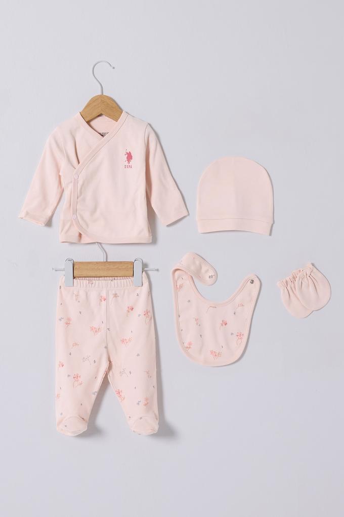 Kız Bebek Pudra Hastane Çıkışı %100 Pamuk 5'li Zıbın Set