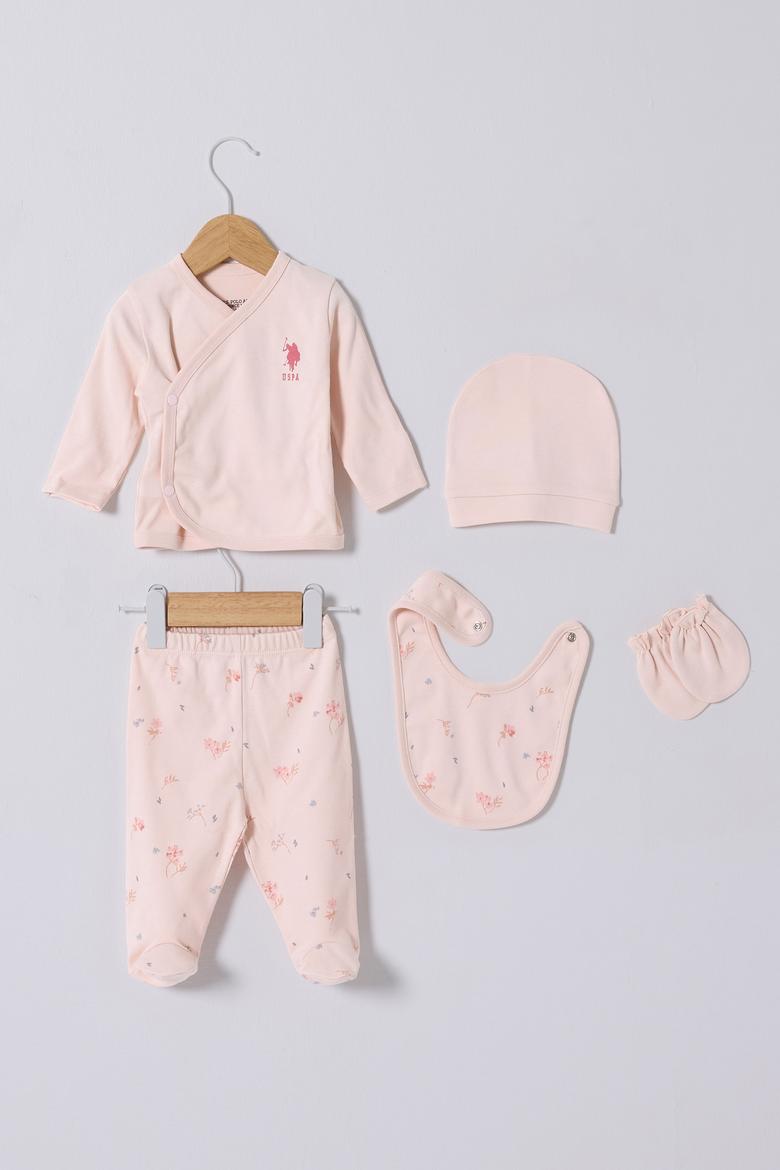 Kız Bebek Pudra Hastane Çıkışı %100 Pamuk 5'li Zıbın Set