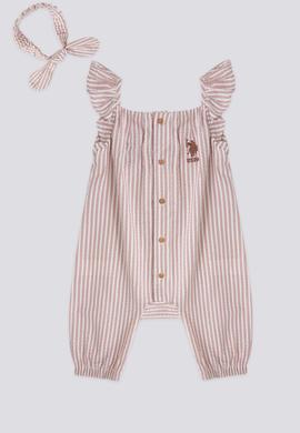 Kız Bebek Vizon Çizgili Kol Detaylı Tulum Bandana 2'li Set - 50322792004