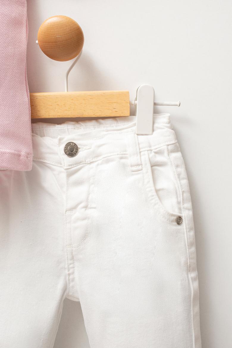 Kız Bebek Toz Pembe %100 Pamuk Polo Yaka Tişört Jean Pantolon Takım 2'li - 50322905001