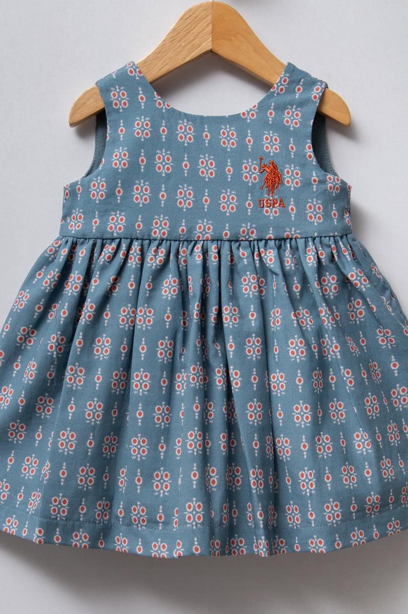 Kız Bebek Mavi Sırt Detaylı Elbise