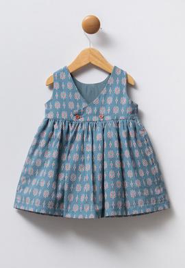 Kız Bebek Mavi Sırt Detaylı Elbise - 50322895006