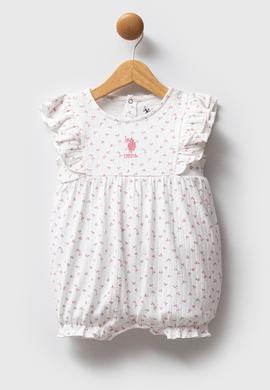 Kız Bebek Pembe Minimal Desen Fırfırlı Kısa Tulum - 50322897007