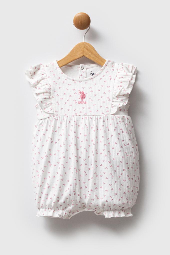 Kız Bebek Pembe Minimal Desen Fırfırlı Kısa Tulum
