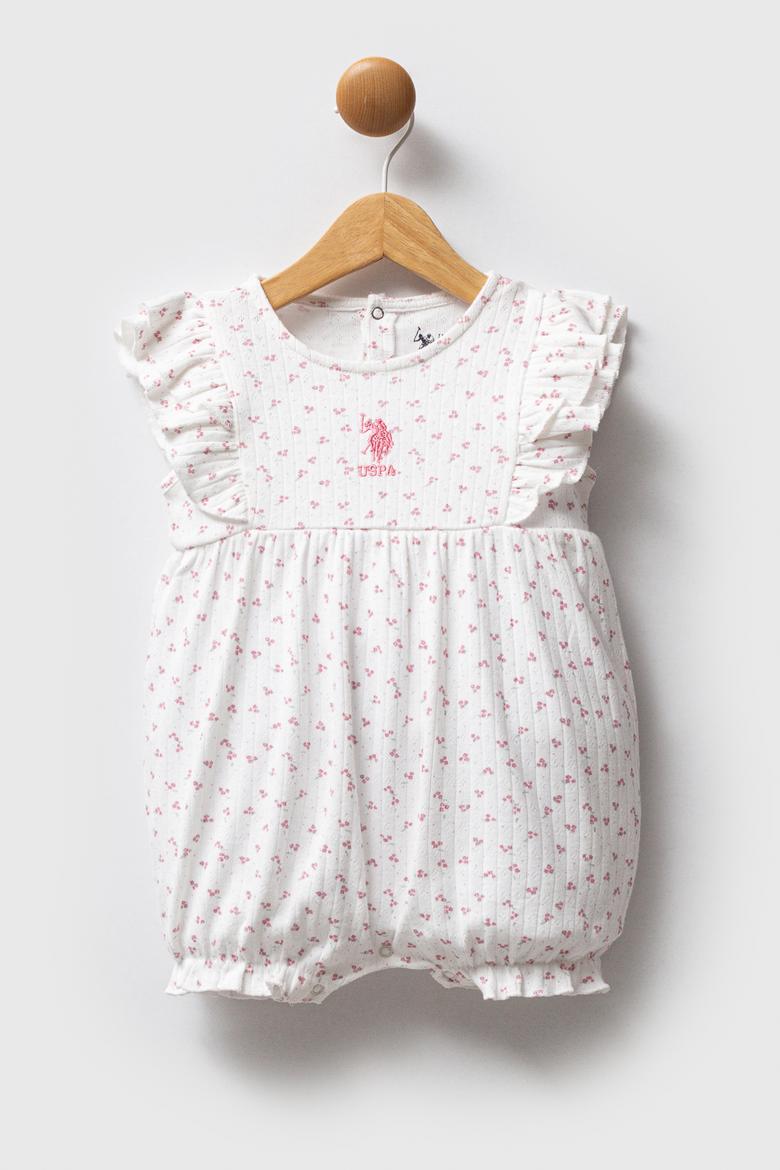 Kız Bebek Pembe Minimal Desen Fırfırlı Kısa Tulum