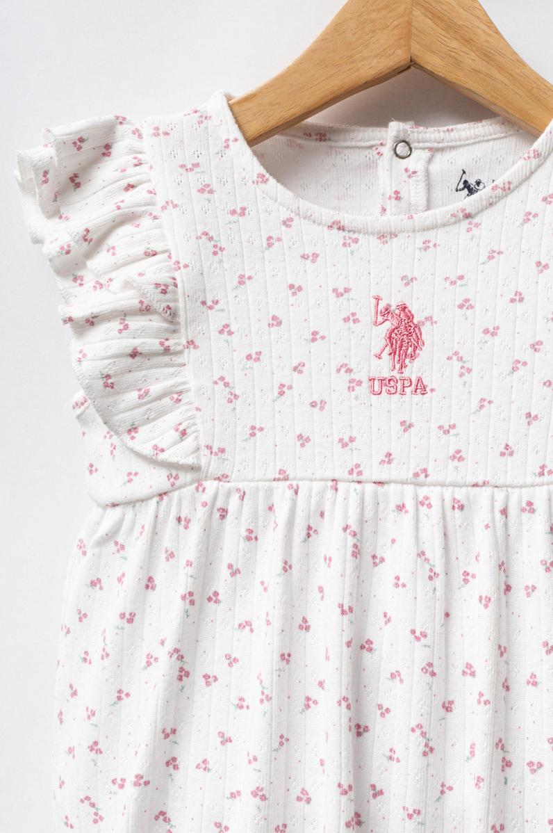 Kız Bebek Pembe Minimal Desen Fırfırlı Kısa Tulum