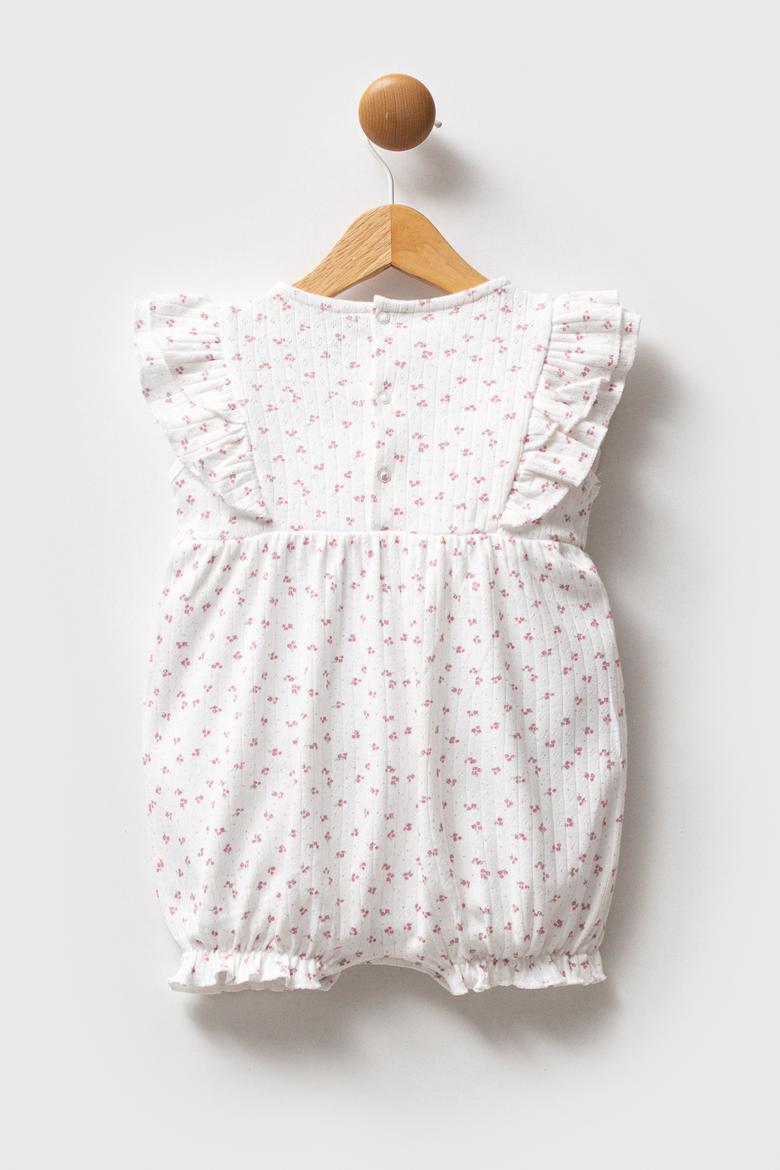 Kız Bebek Pembe Minimal Desen Fırfırlı Kısa Tulum - 50322897007