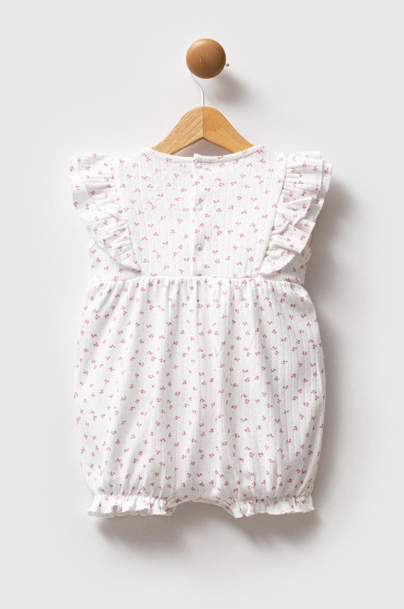 Kız Bebek Pembe Minimal Desen Fırfırlı Kısa Tulum