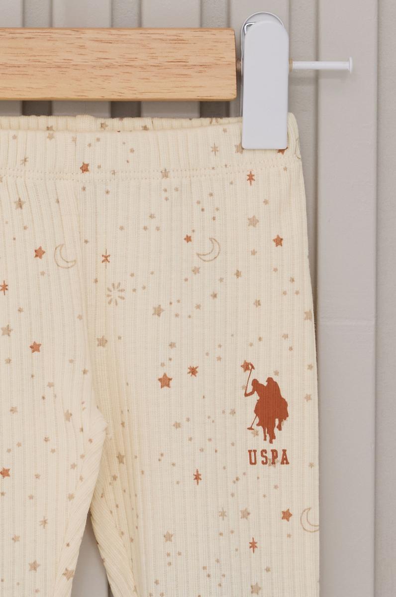 Kız Bebek Krem Gökyüzü Desenli Fitilli %100 Pamuk 3'lü Pijama Takımı