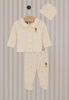 Kız Bebek Krem Gökyüzü Desenli Fitilli %100 Pamuk 3'lü Pijama Takımı - 50322801003