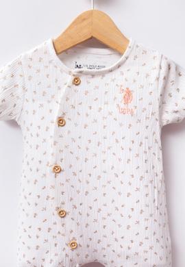 Kız Bebek Beyaz Minimal Çiçek Desenli Kısa Tulum - 50322899001