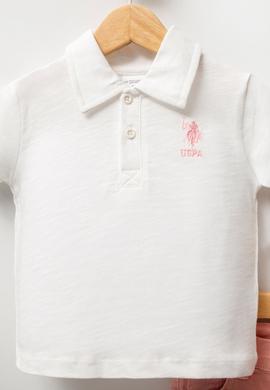 Kız Bebek Beyaz %100 Pamuk Polo Yaka Tişört Jean Pantolon Takım 2'li - 50322911001