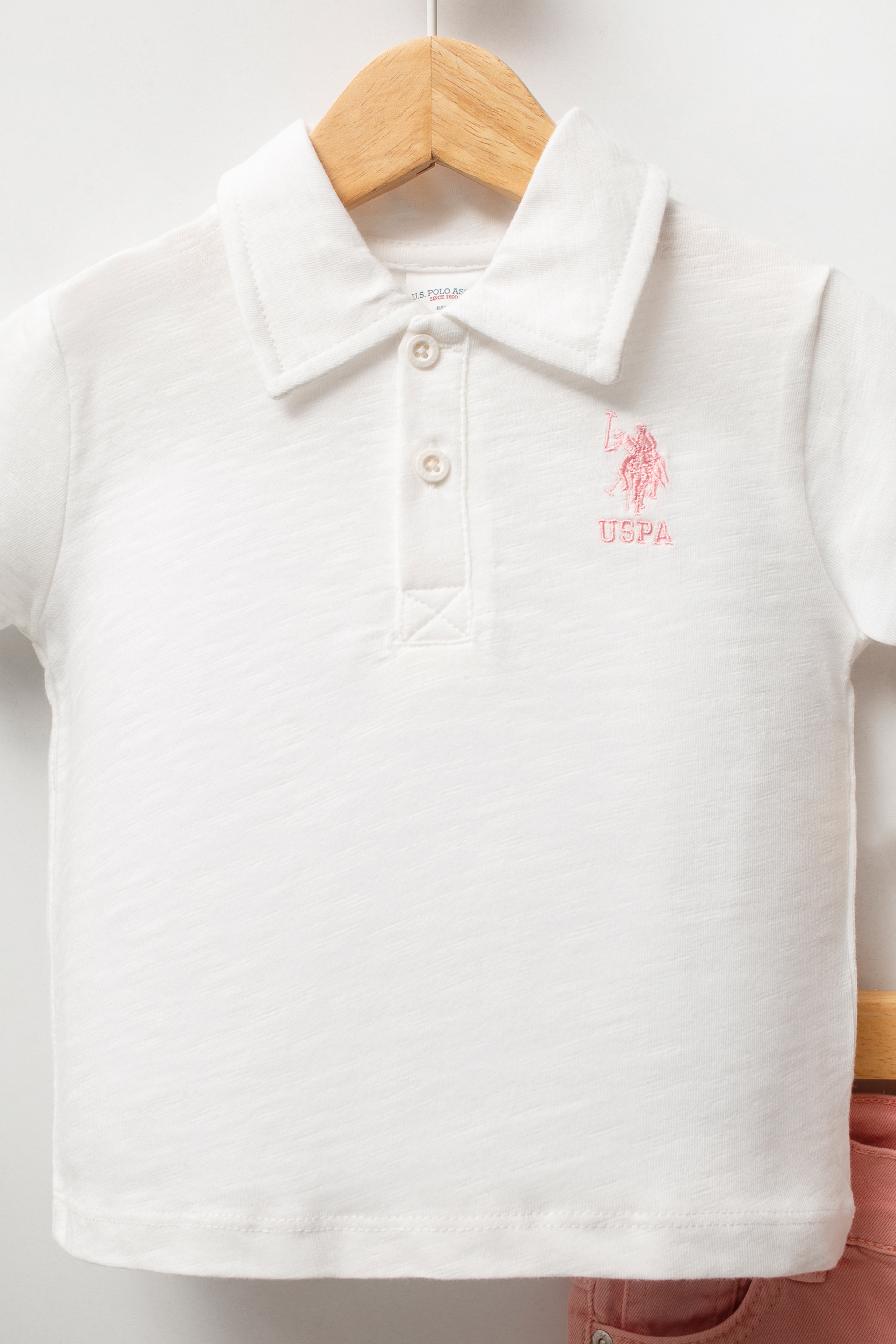 Kız Bebek Beyaz %100 Pamuk Polo Yaka Tişört Jean Pantolon Takım 2'li - Image 4