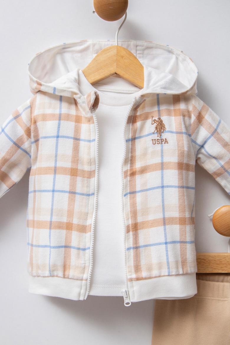 Kız Bebek Beyaz Ekose Desenli %100 Pamuk 3'lü Takım - 50322878003