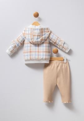 Kız Bebek Beyaz Ekose Desenli %100 Pamuk 3'lü Takım - 50322878003