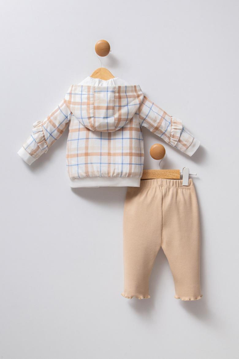 Kız Bebek Beyaz Ekose Desenli %100 Pamuk 3'lü Takım - 50322878003