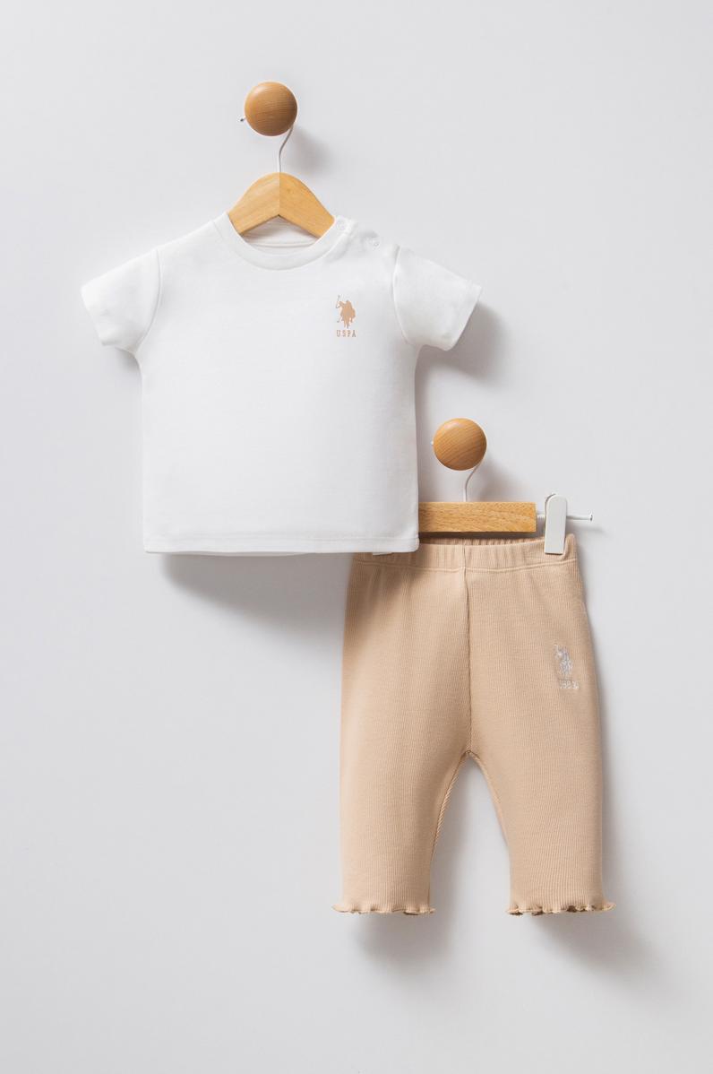 Kız Bebek Beyaz Ekose Desenli %100 Pamuk 3'lü Takım