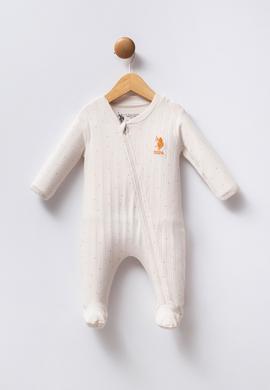 Kız Bebek Ekru Fermuarlı %100 Pamuk Patikli Tulum - 50322880002