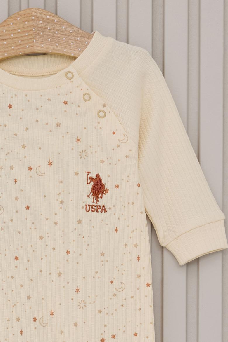 Kız Bebek Krem Patlı Gökyüzü Desenli Fitilli %100 Pamuk Tulum - 50322803002