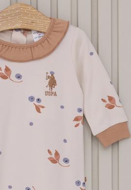 Kız Bebek Bej Çiçek Desenli Fırfır Yaka %100 Pamuk Tulum - 50322804002