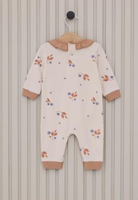 Kız Bebek Bej Çiçek Desenli Fırfır Yaka %100 Pamuk Tulum - 50322804002