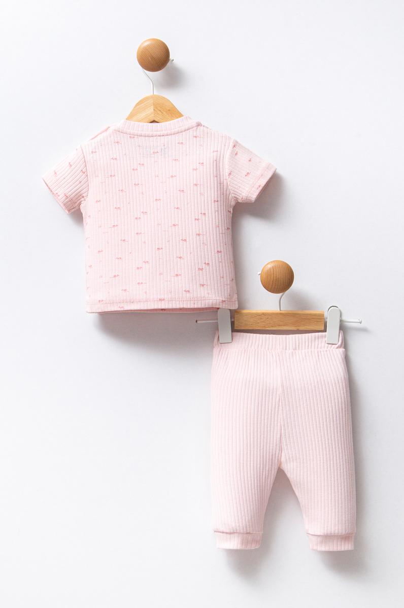 Kız Bebek Pembe Fitilli %100 Pamuk Pijama Takımı