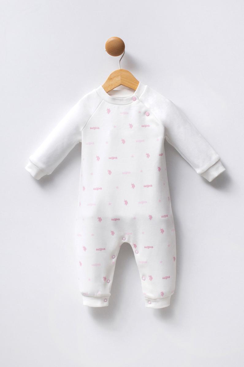 Kız Bebek Beyaz Patlı %100 Pamuk Tulum