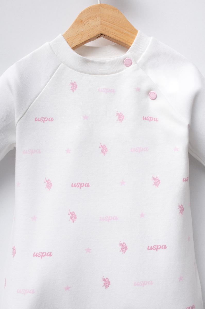 Kız Bebek Beyaz Patlı %100 Pamuk Tulum