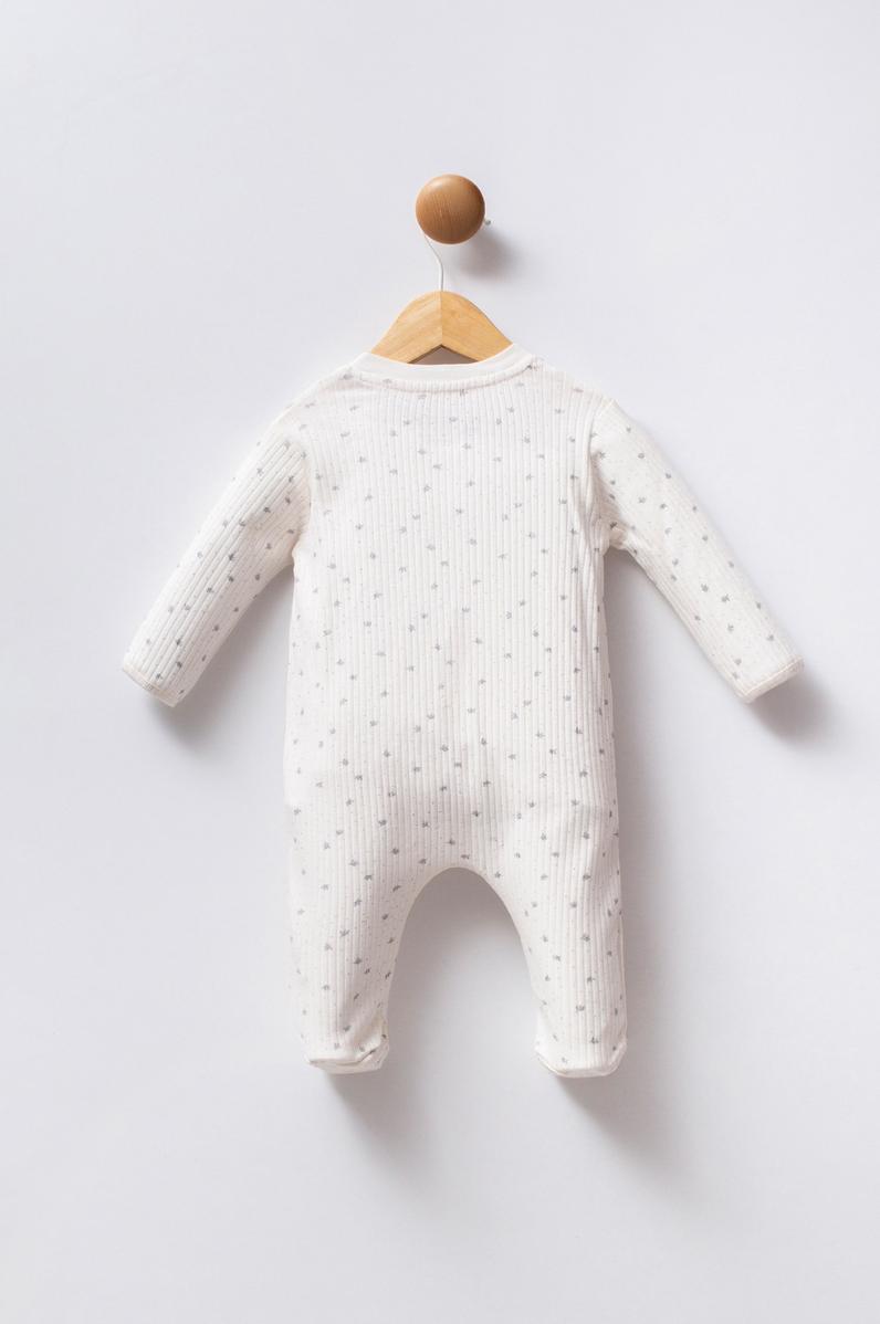 Kız Bebek Beyaz Fermuarlı %100 Pamuk Patikli Tulum