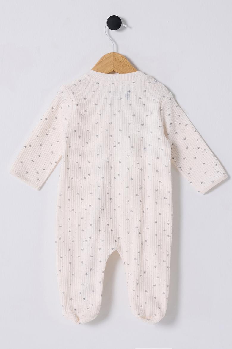 Kız Bebek Beyaz Fermuarlı %100 Pamuk Patikli Tulum - 50322825003