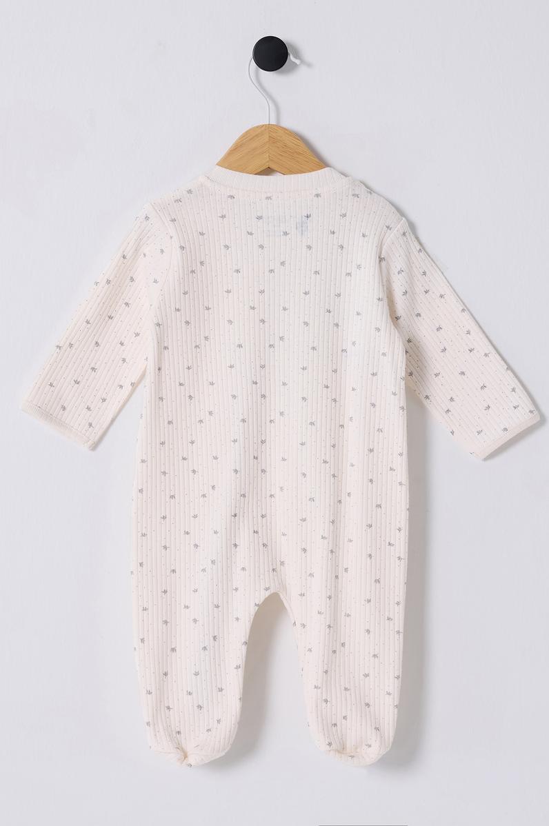 Kız Bebek Beyaz Fermuarlı %100 Pamuk Patikli Tulum