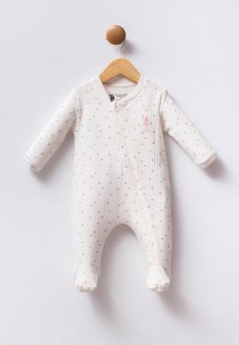 Kız Bebek Beyaz Fermuarlı %100 Pamuk Patikli Tulum - 50322825003