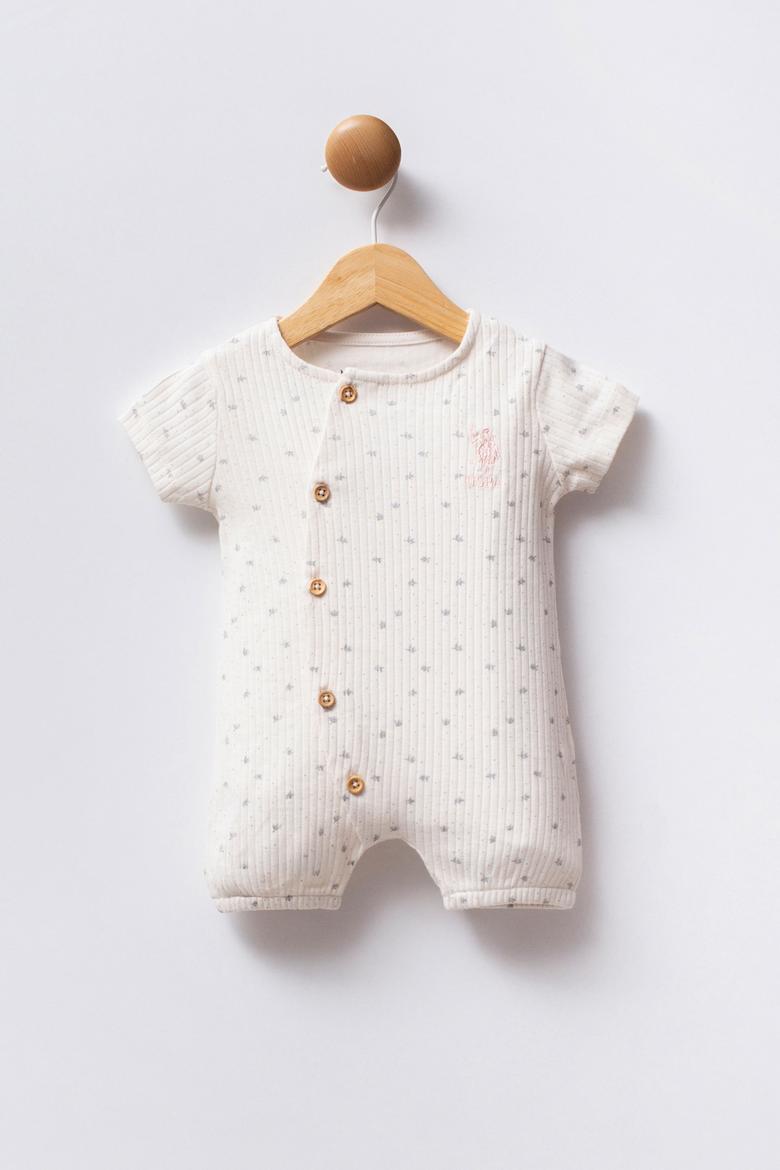 Kız Bebek Beyaz %100 Pamuk Kısa Tulum