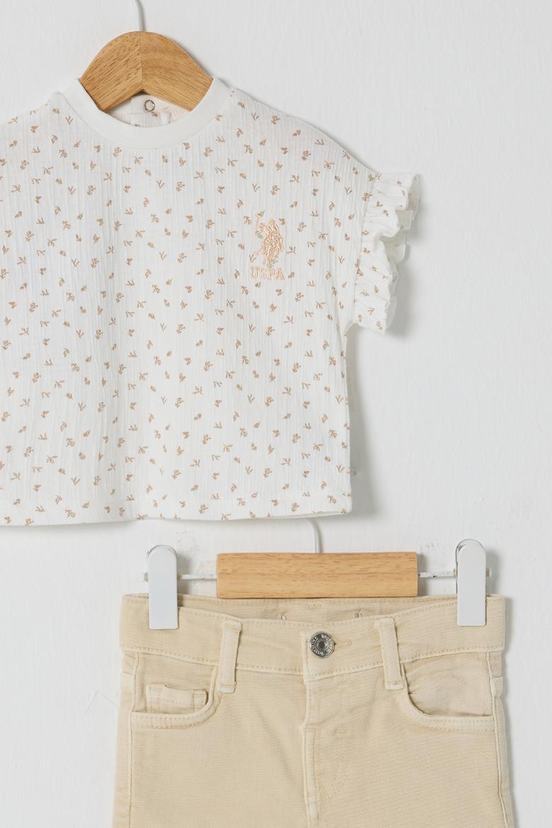 Kız Bebek Ekru Fırfır Kollu Pamuklu Tişört Jean Pantolon Takım 2'li - 50322906002