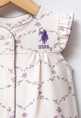 Kız Bebek Beyaz Desenli Fırfır Kollu %100 Pamuk Kısa Tulum - 50322827003