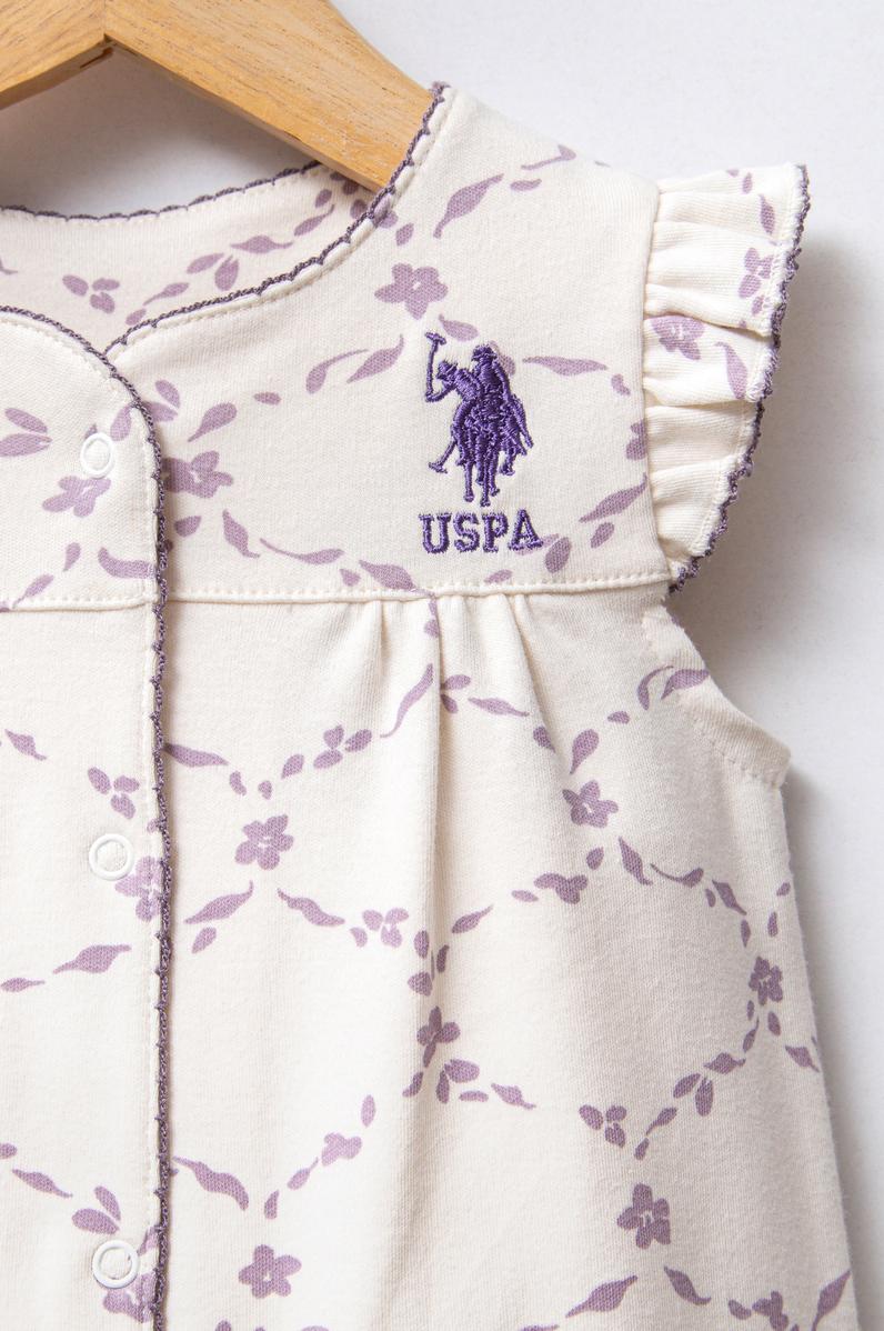 Kız Bebek Beyaz Desenli Fırfır Kollu %100 Pamuk Kısa Tulum