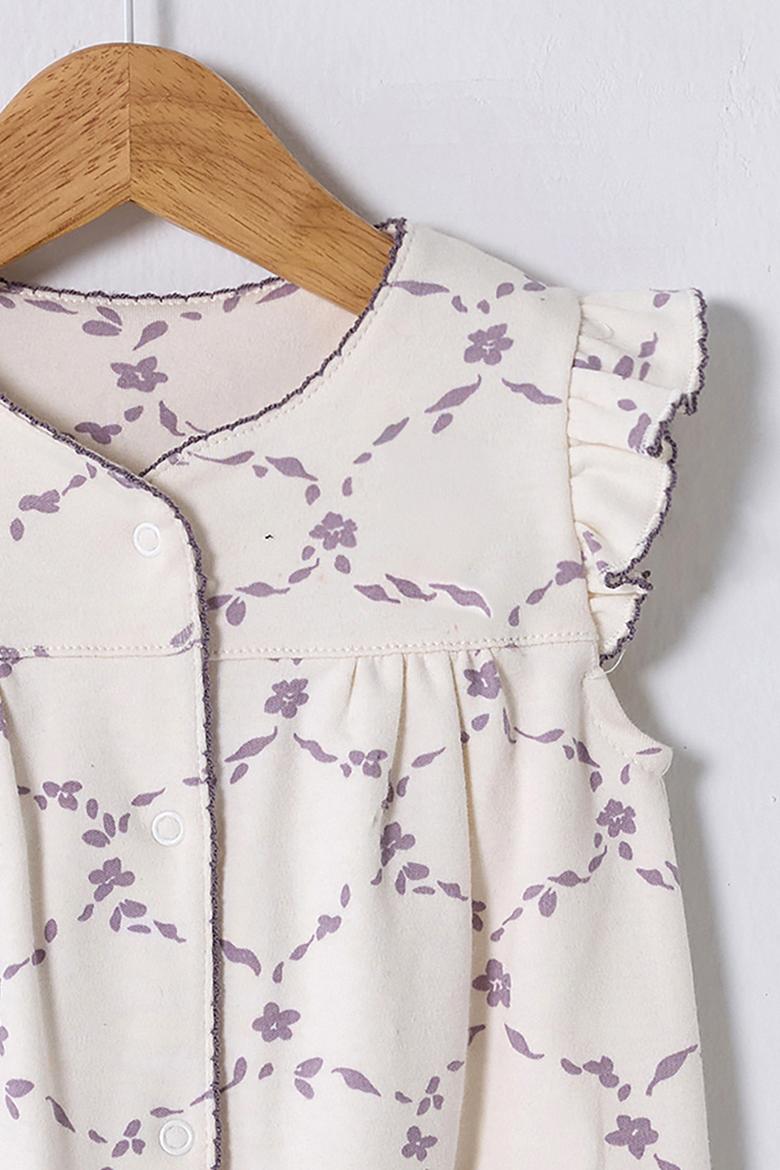 Kız Bebek Beyaz Desenli Fırfır Kollu %100 Pamuk Kısa Tulum - 50322827003