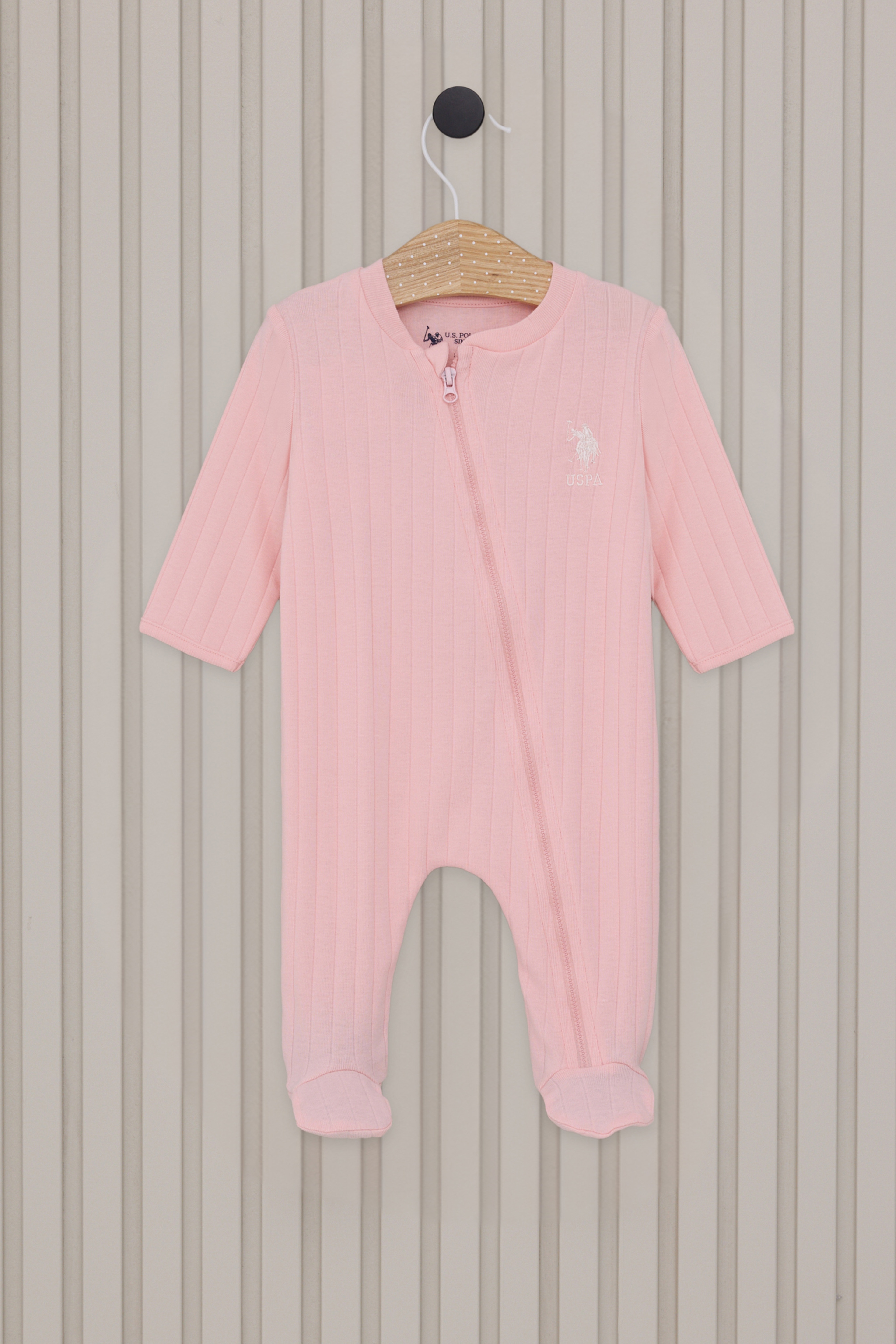 Kız Bebek Açık Pembe Fermuarlı %100 Pamuk Patikli Tulum - Image 1