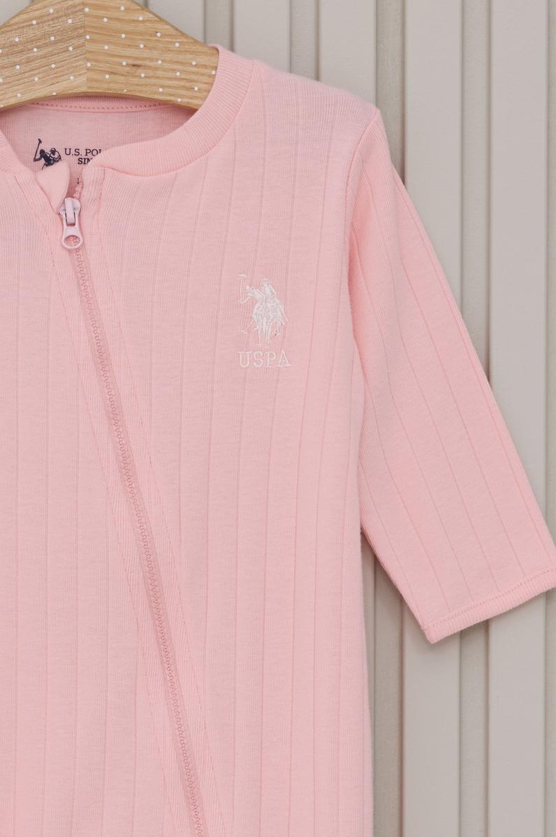 Kız Bebek Açık Pembe Fermuarlı %100 Pamuk Patikli Tulum