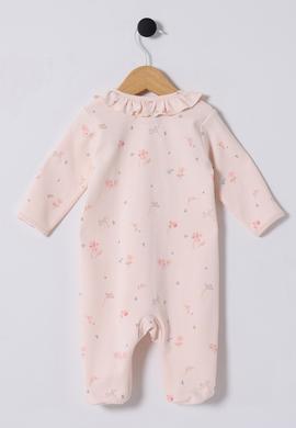Kız Bebek Toz Pembe Çiçek Desenli Yaka Detaylı %100 Pamuk Patikli Tulum - 50322819001