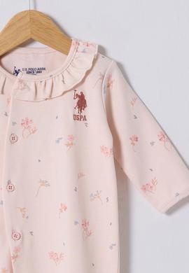 Kız Bebek Toz Pembe Çiçek Desenli Yaka Detaylı %100 Pamuk Patikli Tulum - 50322819001